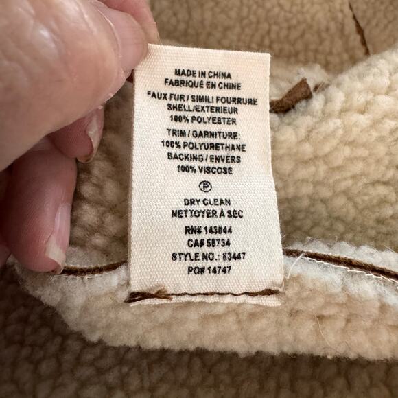 AVEC LES FILLES Coat Large Faux Leather Shearling Moto Jacket Notched Collar - Picture 13 of 15